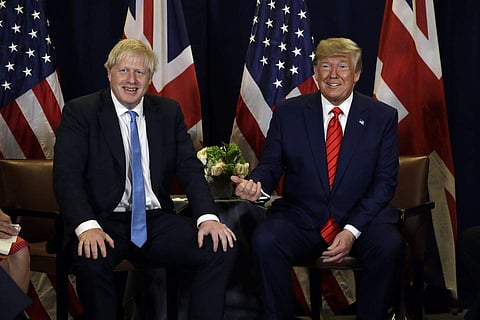 US President Donald Trump meets British Prime Minister Boris Johnson at the UN General Assembly. (Photo| AP)