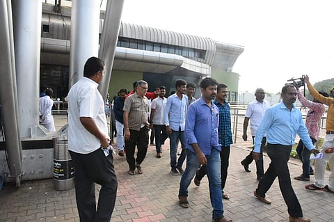 DRI sleuths during a surprise inspection at Trichy airport on Wednesday (Photo | EPS)