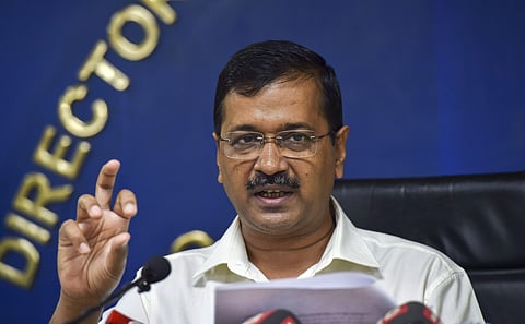 Delhi Chief Minister Arvind Kejriwal addresses a press conference at Delhi Secretariat. (Photo | PTI)
