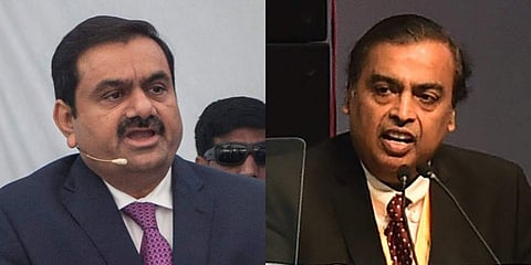 Business tycoons Gautam Adani (L) and Mukesh Ambani (File Photo | PTI)