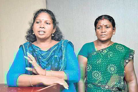 K Shivani (left) and K Sivakami speaking to reporters in Palakkad on Thursday