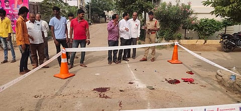 Police and locals at the blast site in Hyderabad's Meerpet area (Photo | EPS)
