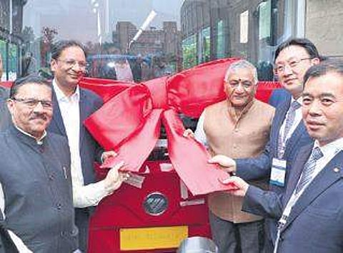 At the launch of PMI buses