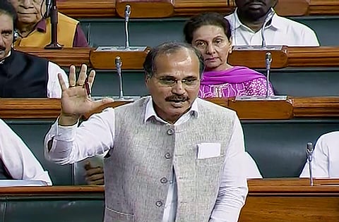 Congress leader Adhir Ranjan Chowdhury in Lok Sabha. (File Photo| Screen grab)