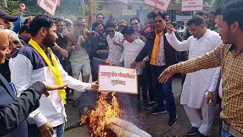 Protesters burning an effigy in Rajasthan's Kota (Photo | EPS)