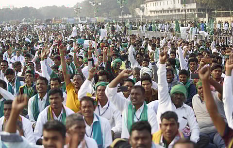 Tribals from different states gather at Ramlila Ground in Delhi conducting divasis struggle for Survival' meeting in New Delhi on Monday (Express photo by Arun Kumar)