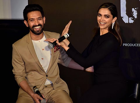 Bollywood actors Deepika Padukone and Vikrant Massey during trailer launch of their upcoming film 'Chhapaak' in Mumbai, Tuesday, Dec. 10, 2019. (Photo | PTI)