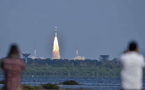 ISRO's workhorse rocket PSLV-C48 carrying India's radar imaging earth observation satellite RISAT-2BR1 and nine foreign satellites blast off from the spaceport in Sriharikota Wednesday Dec. 11 2019. (Photo | PTI)