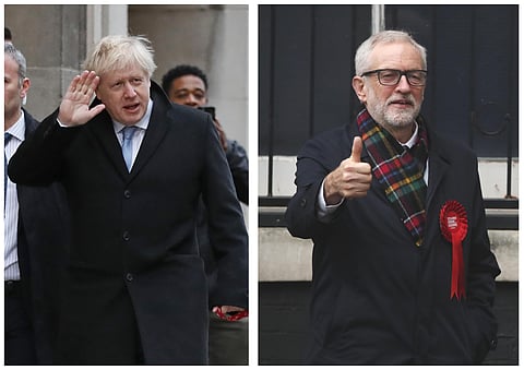 British PM Boris Johnson (L) Labour Party leader Jeremy Corbyn (Photo| AP)and