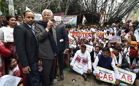 Former Assam chief minister Tarun Gogoi speaks during a protest against Citizenship Amendment Bill CAB at Jantar Mantar in New Delhi Friday Dec. 13 2019. (Photo | PTI)
