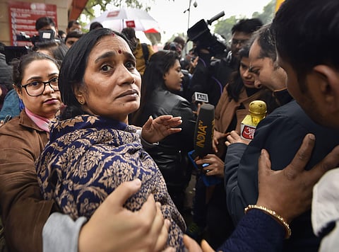Nirbhaya rape case victim's mother outside the Patiala House Court in New Delhi Friday Dec. 13 2019. (Photo | PTI)
