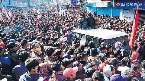 People take part in a protest near Raj Bhavan in Shillong, Meghalaya, against the passage of the Citizenship Amendment Bill in Parliament | PTI