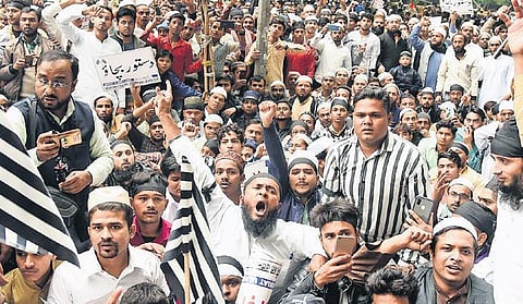 Protesters take part in a demonstration against the CAB in New Delhi (Photo | Parveen Negi, EPS)