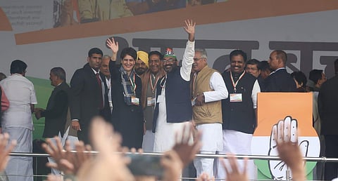 Priyanka Gandhi at Bharat Bachao Rally in Delhi.(Photo | Shekhar Yadav, EPS)
