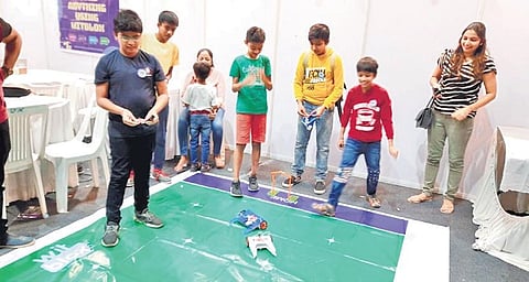 Witblox’s football-playing robots being demonstrated by students