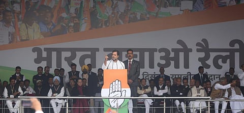 Congress leader Rahul Gandhi at Ramlila Maidan. (Photo | Shekhar Yadav, EPS)