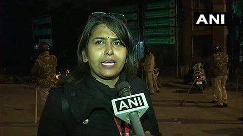 Journalist Bushra Sheikh said she was attacked and abused by a Delhi Police personnel while she was covering the protest in Jamia Millia Islamia University.(Photo | ANI)