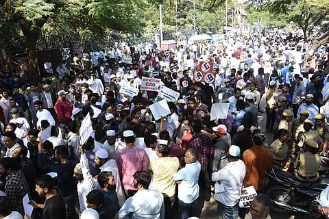 People protest against the CAA in Hyderabad on Sunday (Photo | RVK Rao, EPS)