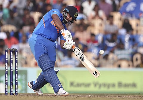 Rishabh Pant bats during the first ODI against West Indies in Chennai. (Photo | AP)