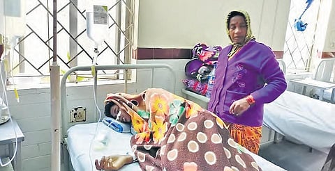 Intermediate student Santhosh Naik undergoing treatment at Badepally Hospital on Sunday