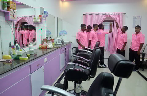 Freedom Looks, a men’s beauty salon manned by inmates of Central Prison, was inaugurated on Monday. (Photo | Vincent Pulickal, EPS)