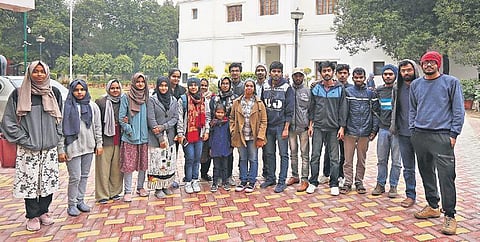 A group of Aligarh Muslim University and Jamia Millia Islamia students who have been living at Kerala House, on Tuesday. (Photo| Arun Kumar, EPS)