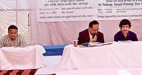 District administration and NALCO officials at the public hearing. (Photo | EPS)