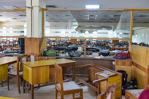 Jamia Millia Islamia University library vandalised on Sunday night during a clash between police and students in New Delhi (Photo| PTI)