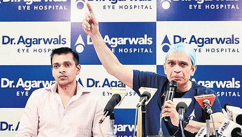 CEO of Dr Agarwal’a Eye Hospital Group Dr Adil Agarwal (left) and Chairman Dr Amar Agarwal during a press meet in Chennai on Wednesday | DEBADATTA MALLICK