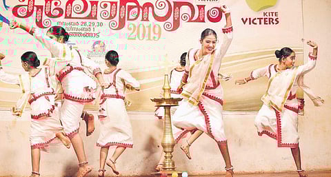 Students of Little flower HS, Thrippilathazham, Kollam, performing margamkali in the HS category on Sunday. (Photo | EPS)