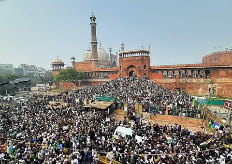 Protesters at Jama Masjid in New Delhi on Friday. (Photo | Shekhar Yadav, EPS)