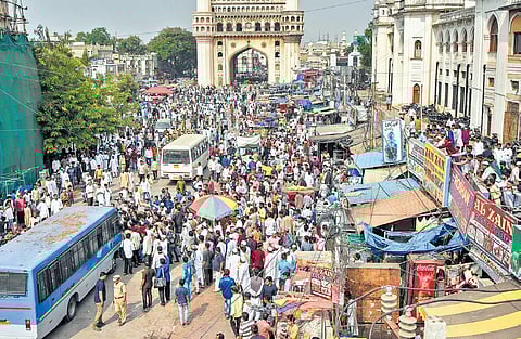 Muslim youth gather near Mecca Masjid after Friday prayers to protest against CAA and NRC in the Old City of Hyderabad | Vinay Madapu
