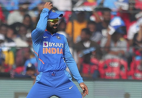 India's captain Virat Kohil gestures towards crowd. (Photo | AP)