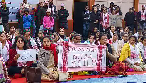 Assamese people take part in a protest against the Citizenship Amendment Act 2019 in Shillong Monday Dec. 16 2019. (Photo | PTI)
