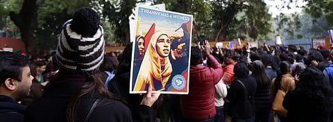 Demonstrators gather during a protest against a new citizenship bill at Jantar Mantar in New Delhi on Sunday. (Photo | EPS/Arun Kumar)