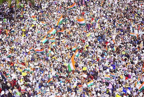 Thousands converge for protests against CAA and NRC Khuddus Saheb Idgah grounds in Bengaluru. (Photo | Pandarinath B, EPS)