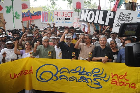 Film actors and other artistes conduct anti-CAA rally in Kochi on Monday. (Photo | A Sanesh, EPS)