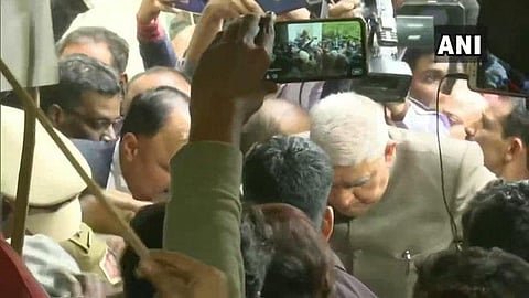 West Bengal Governor Jagdeep Dhankar gheraoed by students at Jadavpur University in Kolkata.(Photo | ANI)