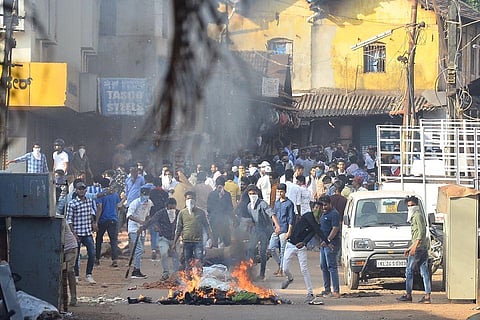 The photographs released by Mangaluru police showing protesters pelting stones in Mangaluru on December 19.
