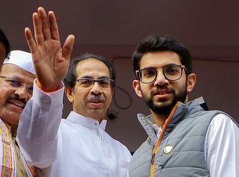 Maharashtra Chief Minister Uddhav Thackeray and Shiv Sena leader Aditya Thackeray (Photo | PTI)