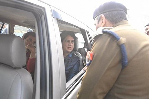 Congress vice president Rahul Gandhi along with Priyanka Gandhi on Meerut outskirts (Photo | ANI)