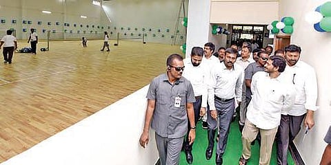 Chief Minister YS Jagan Mohan Reddy goes round YSR Sports Complex after inaugurating it at Pulivendula in Kadapa district on Wednesday | Express
