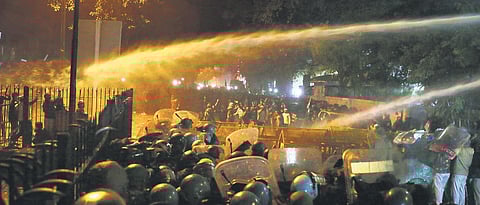 Police use water cannons during an agitation against the Citizenship (Amendment) Act at Daryaganj (File photo| Shekhar Yadav, EPS)