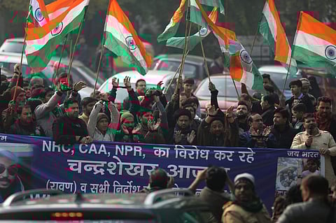 Protesters protests against the CAB at Jorbagh in New Delhi. (Photo | Shekhar Yadav, EPS)