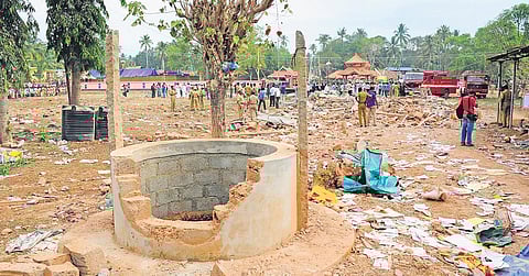 A damaged well at the site of Puttingal Devi Temple in Kollam district after the fireworks tragedy | File Pic