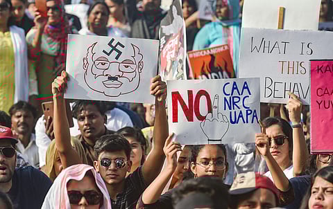 Protesters participate in a rally to oppose CAA and NRC organised by Joint Action Committee for Social Justice at Azad Maidan in Mumbai Friday Dec. 27 2019. (Photo | PTI)