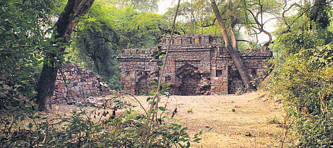 This unnamed mosque, located about 50 metres away from Rajon ki Baoli, was built during the Lodi period. (Photo | EPS)