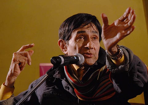 Veteran film star Dev Anand speaks at the Jaipur Literature Festival in Jaipur. (File Photo | PTI)