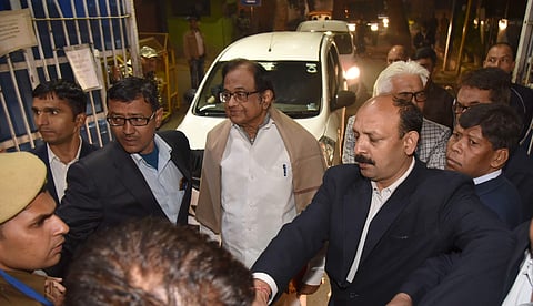 Senior Congress leader P Chidambaram comes out after he was released from Tihar jail in New Delhi Wednesday night Dec. 4 2019. (Photo | EPS)