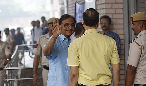 Jailed Congress leader P Chidambaram outside the ED office in New Delhi. (File Photo | Arun Kumar, EPS)